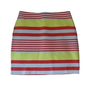Ann Taylor Size 12 Orange Yellow Cream Stripe Pencil Mini Skirt Above Knee Short